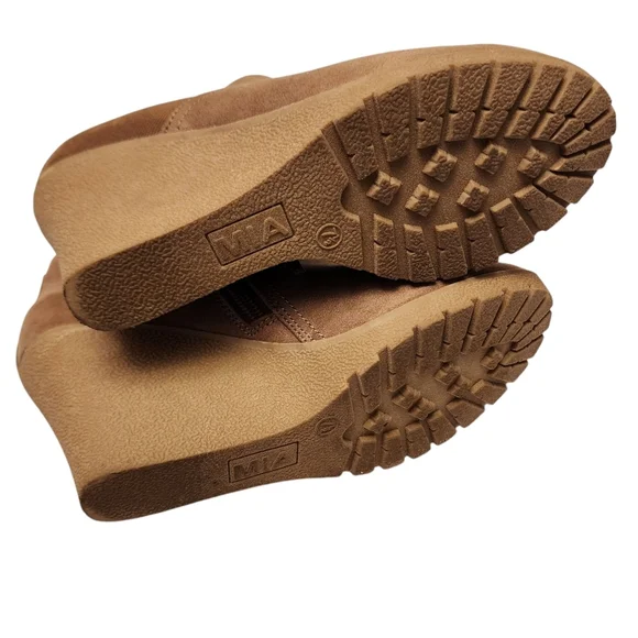 Mia Wedge Ankle Booties Tan Faux Suede Size 7.5 - Picture 10 of 14